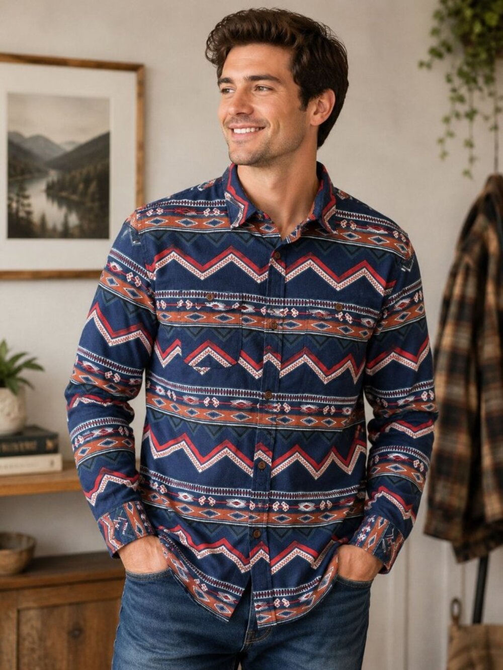 Stapleford flannel button-down shirt a vibrant bold multicolor Southwestern M